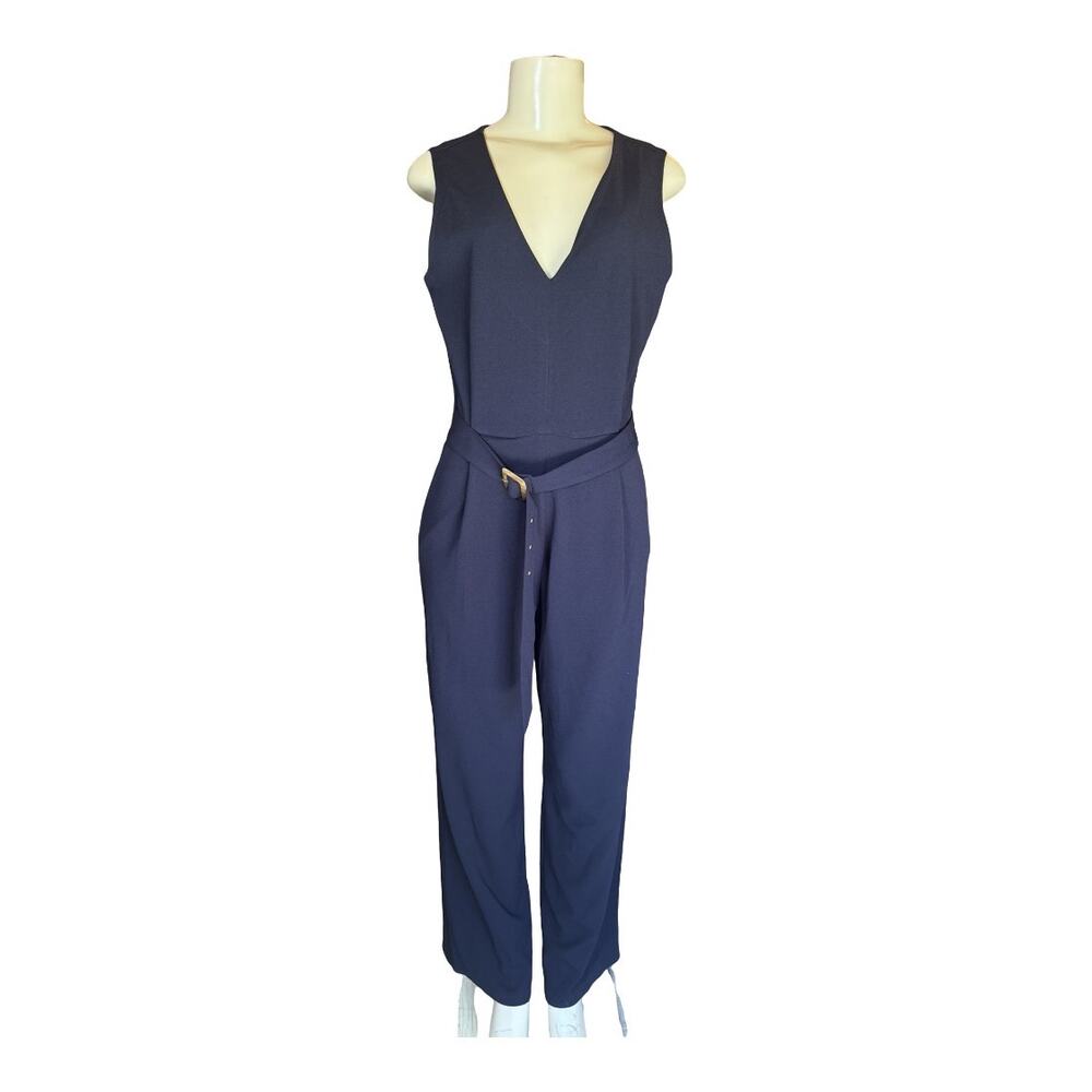 Bishop & Young Wide Leg Sleeveless Jumpsuit Womens Dark Blue/Navy Belt Size S